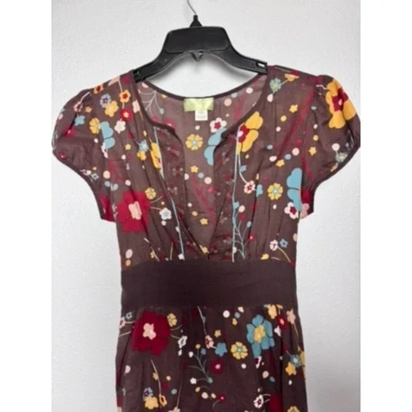 Johnnie Martin Dress Women's L Brown Floral Botanical Weekend Bohemian Feminine - Picture 5 of 12